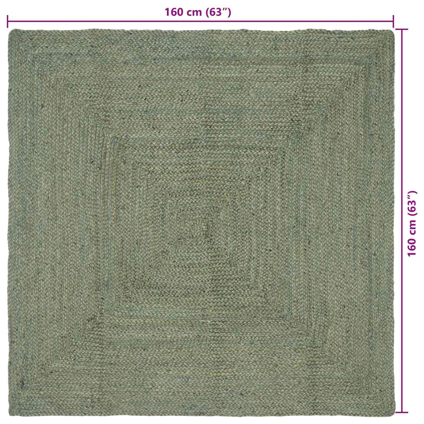 Vloerkleden Rechthoekig Olijfgroen 160 x 160 cm Jute