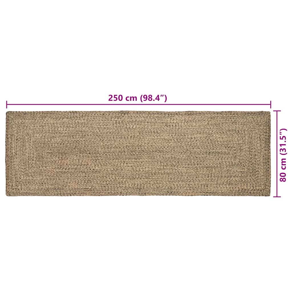 Tapijt Naturel en zwart 80 x 250 cm Jute