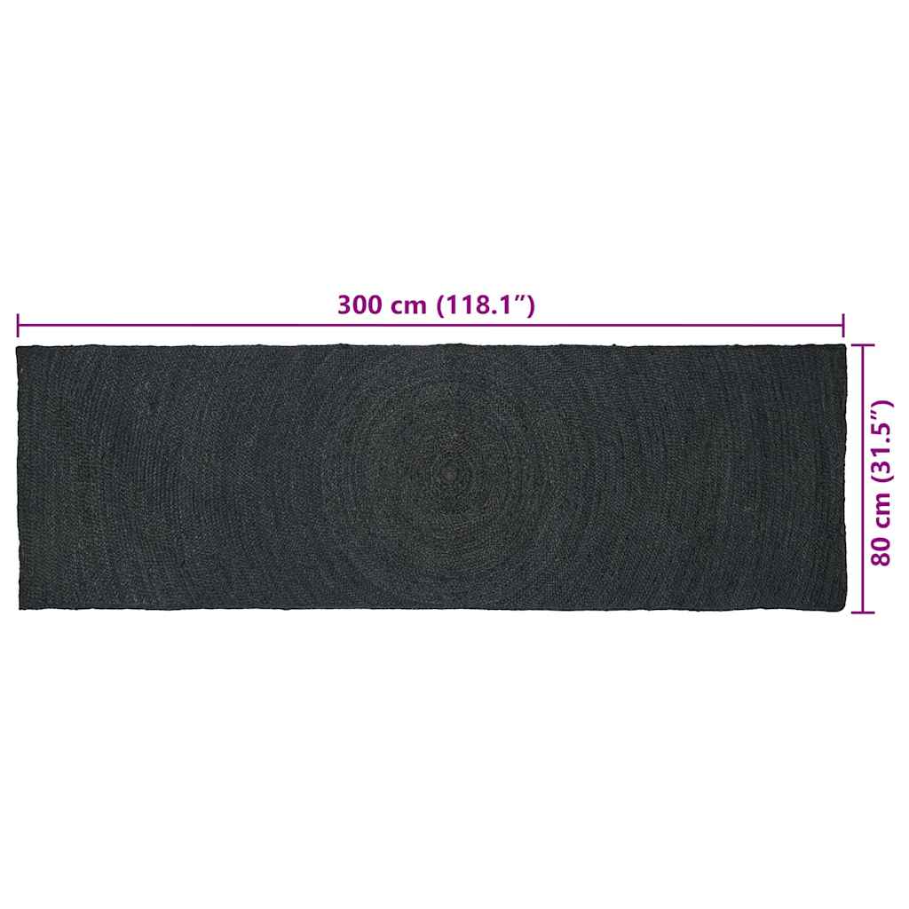 Vloerkleed Jute 80 x 300 cm Donkergrijs