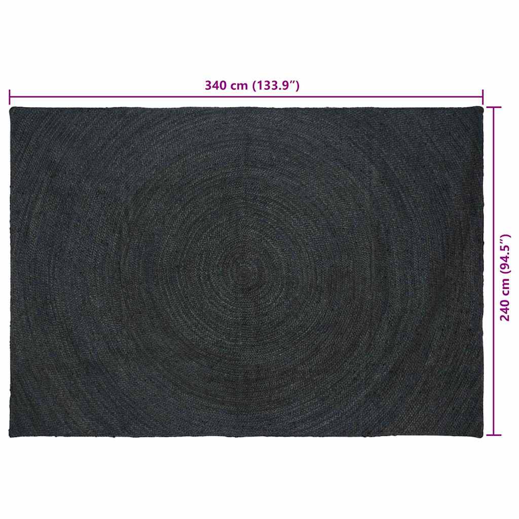 Vloerkleed Jute 240 x 340 cm Donkergrijs