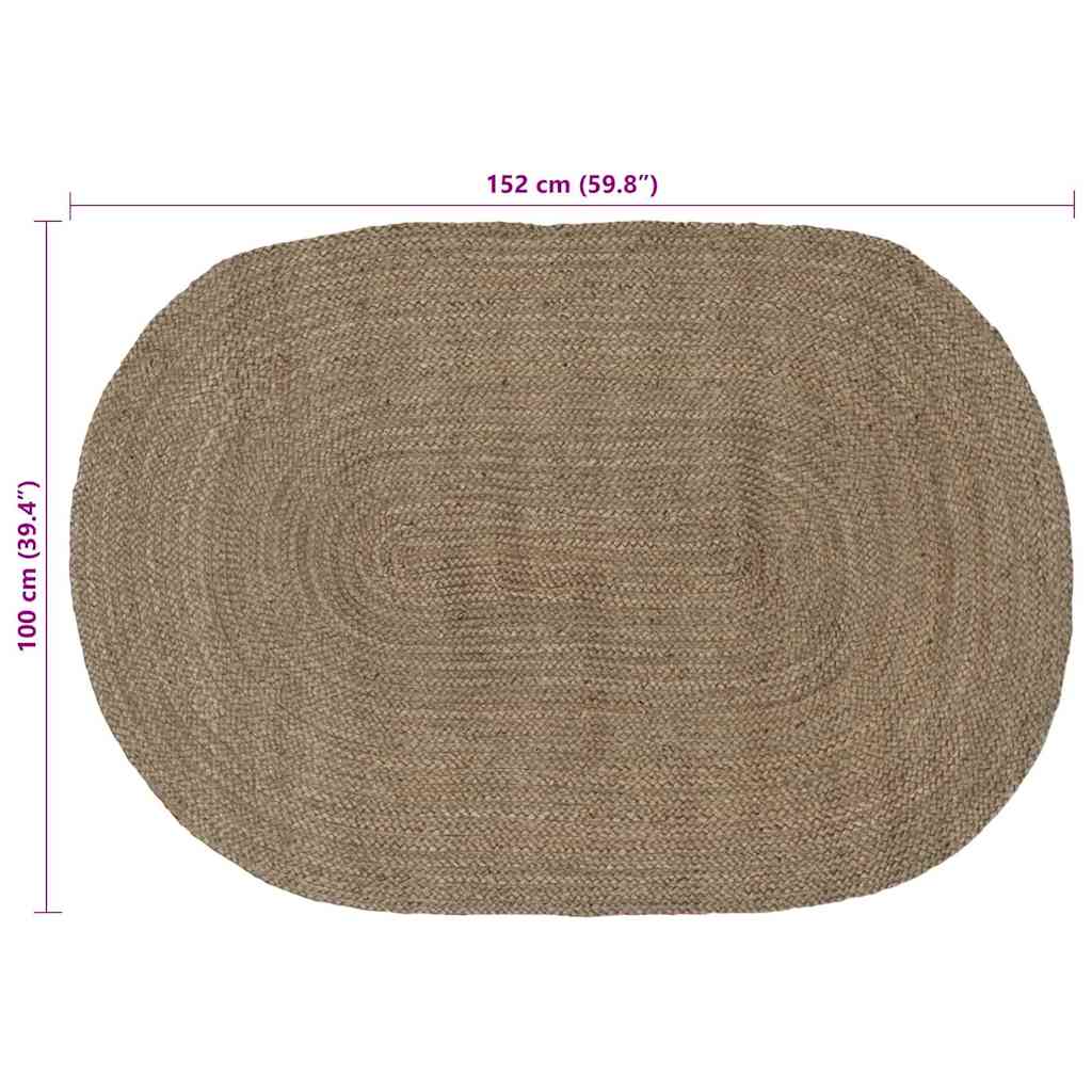 Vloerkleed Natuurlijk En Zwart 300 X 300 Cm Jute 100 x 152 cm Grijs
