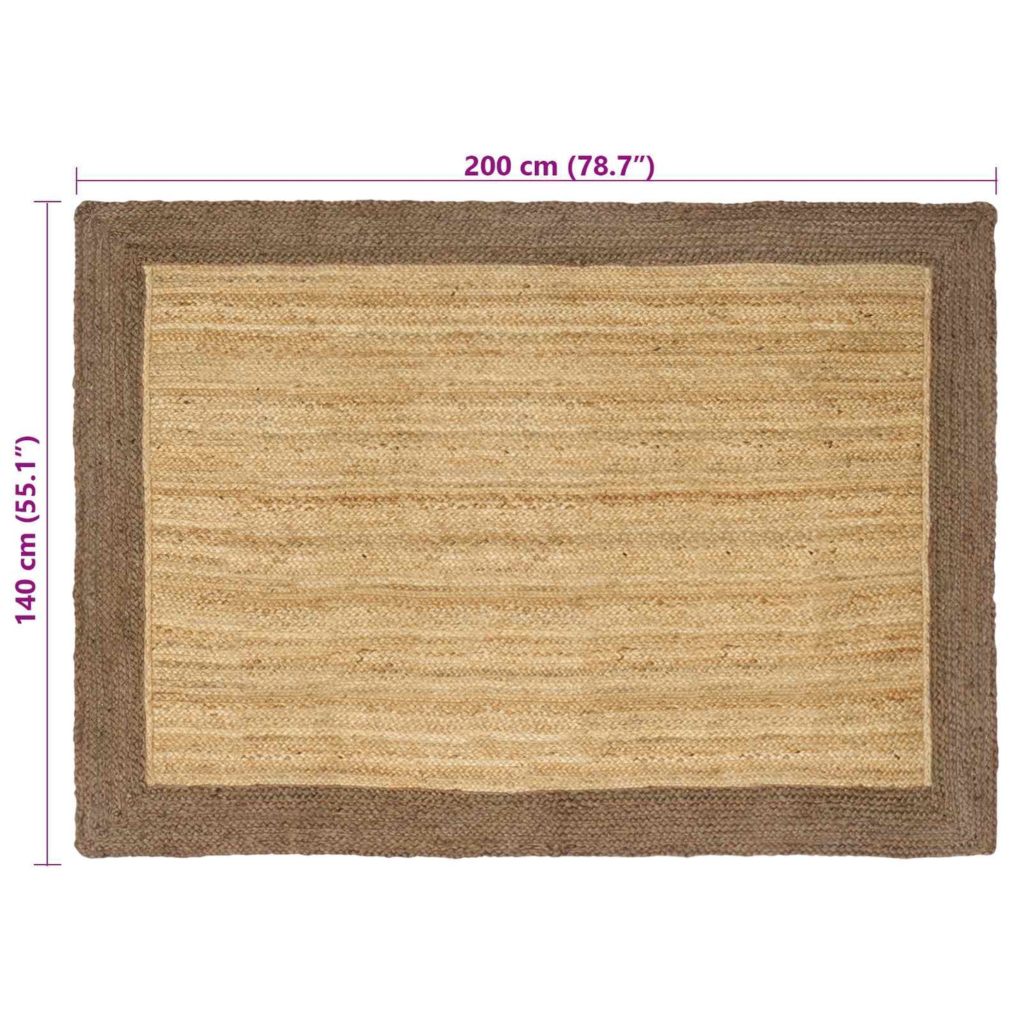 Vloerkleden Rechthoekig Natuurlijk en Grijs 140 x 200 cm Jute