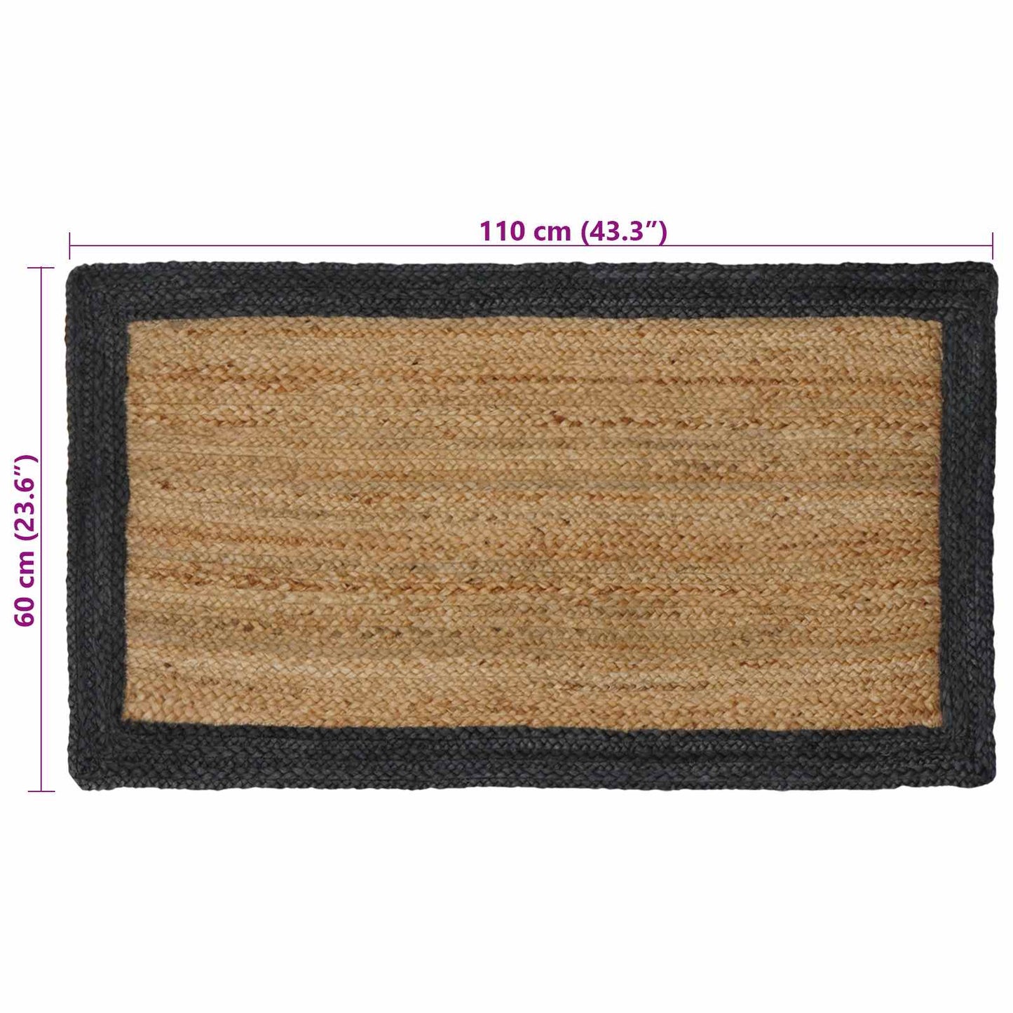 Vloerkleden Rechthoekig Natuurlijk en Grijs 60 x 110 cm Jute