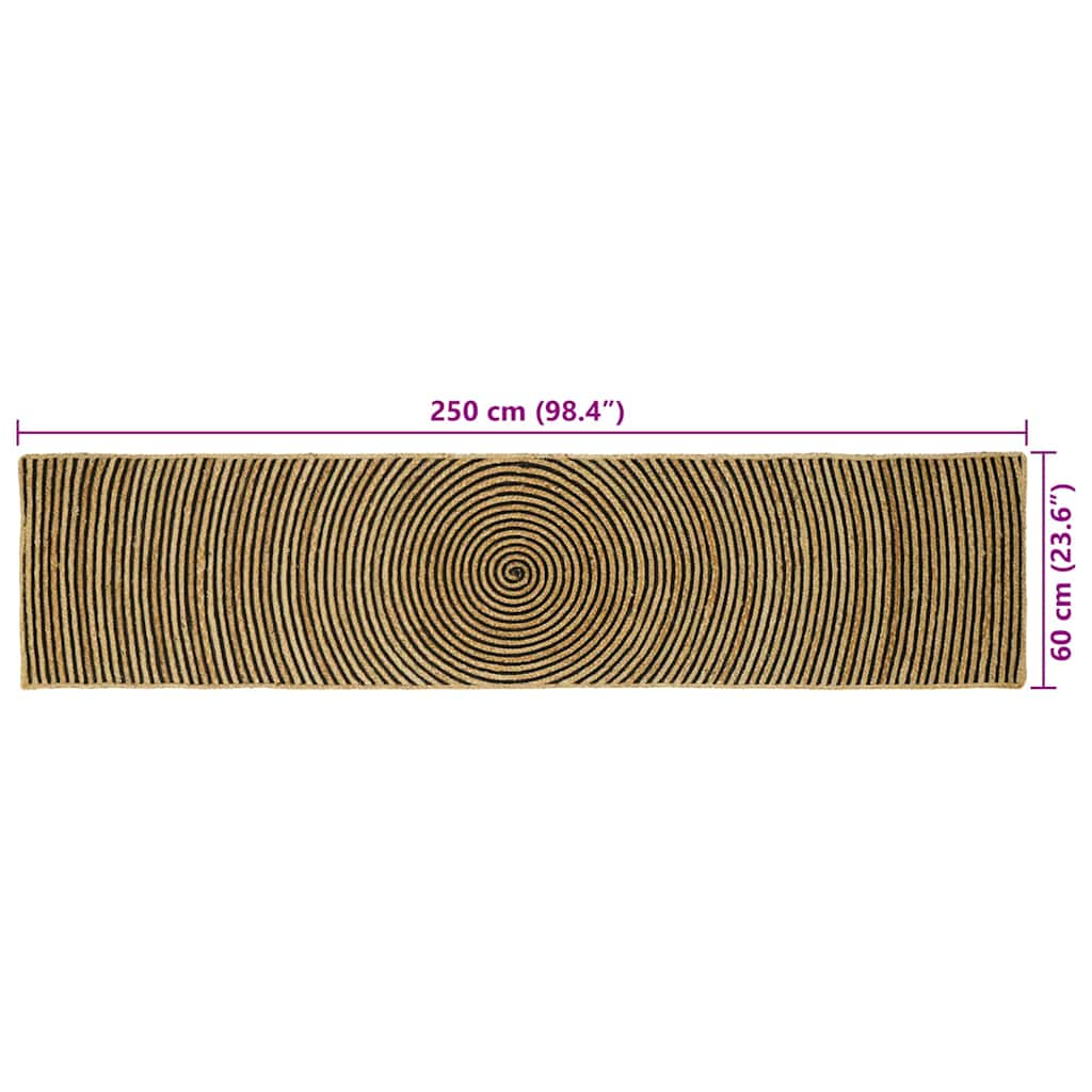 Vloerkleed Natuurlijk En Jute 60 x 250 cm Zwart