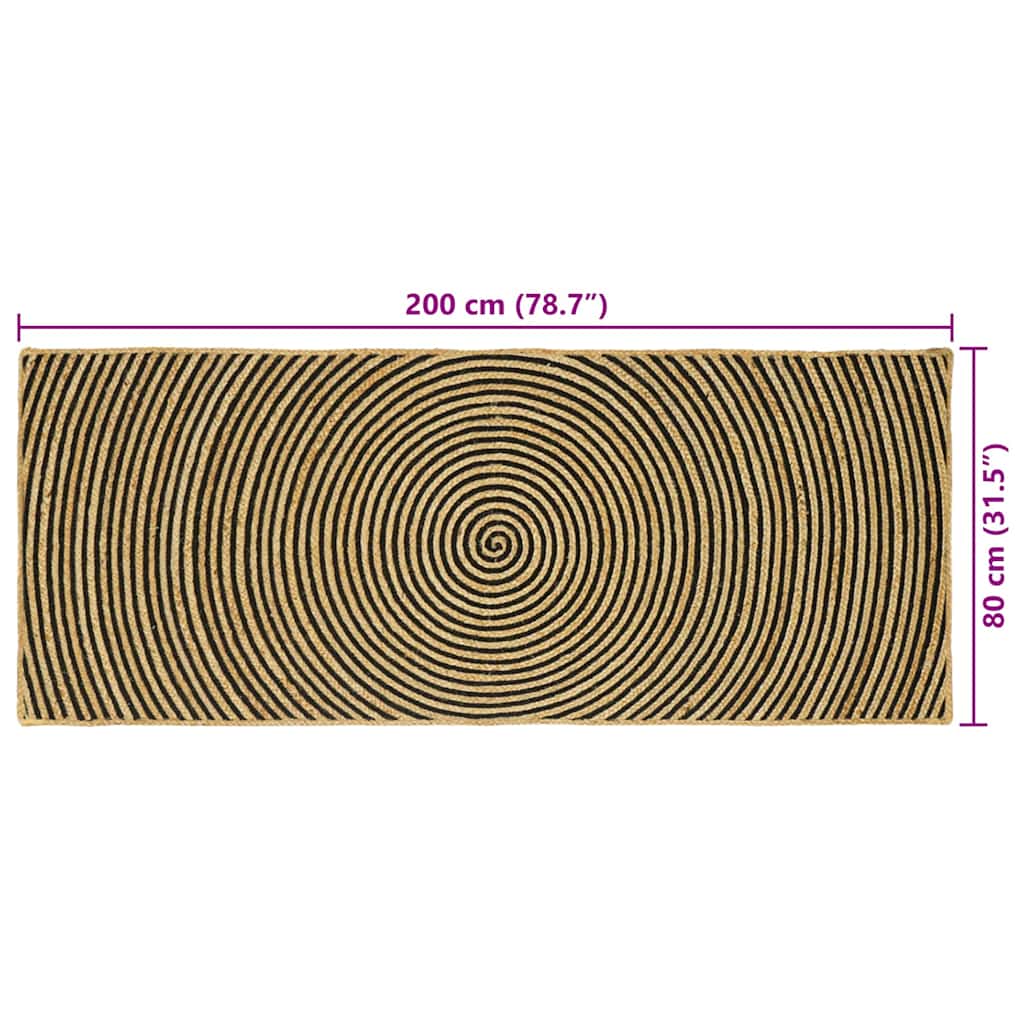 Vloerkleed Natuurlijk En Jute 80 x 200 cm Zwart