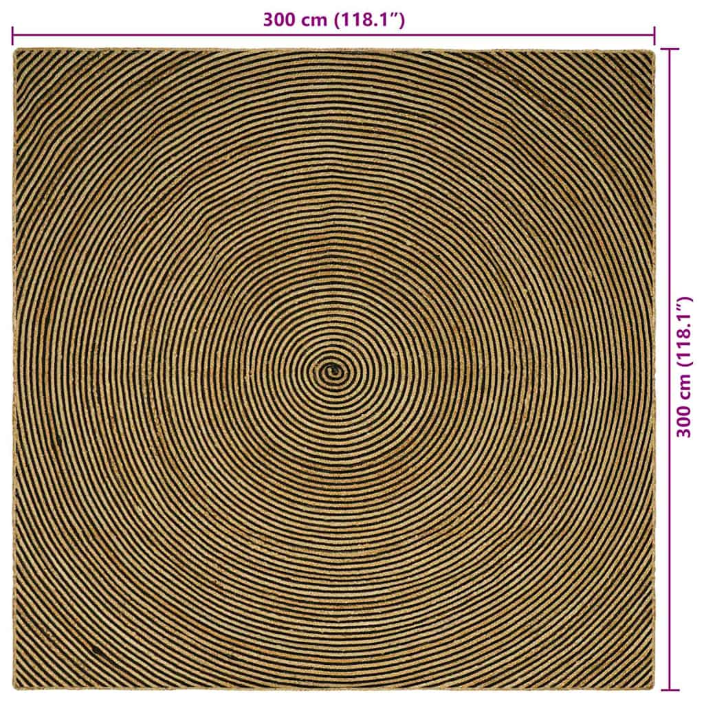 Vloerkleed Natuurlijk En Jute 300 x 300 cm Zwart