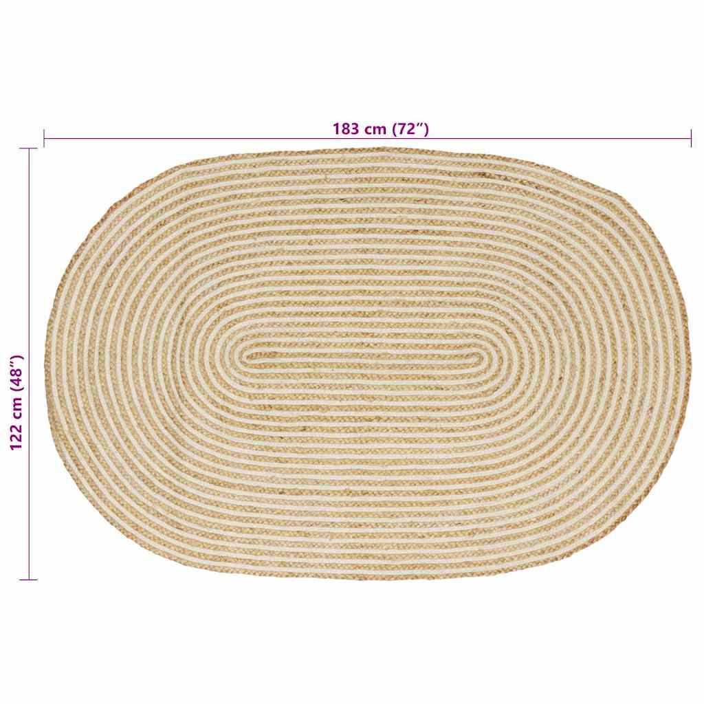 Vloerkleed Jute 122 x 183 cm Natuurlijk en wit