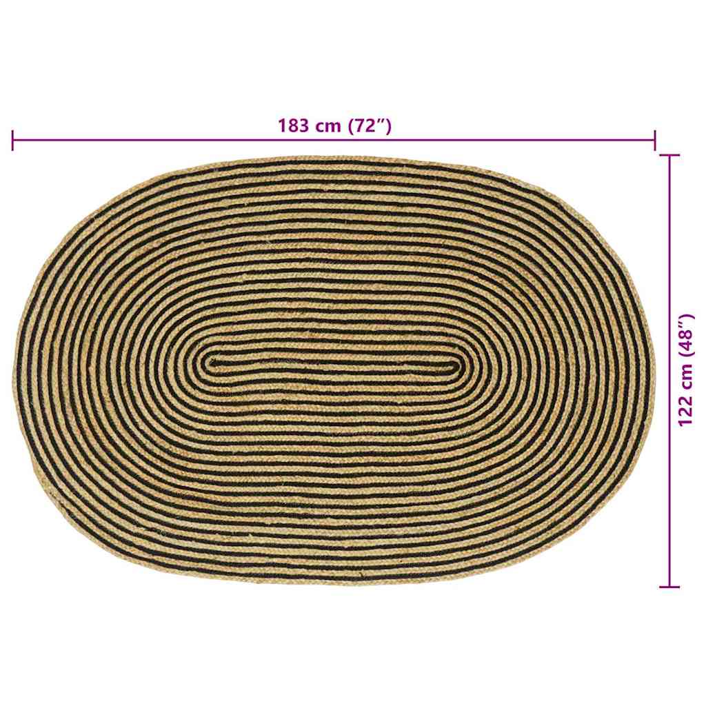 Vloerkleed Natuurlijk En Jute 122 x 183 cm Naturel en zwart