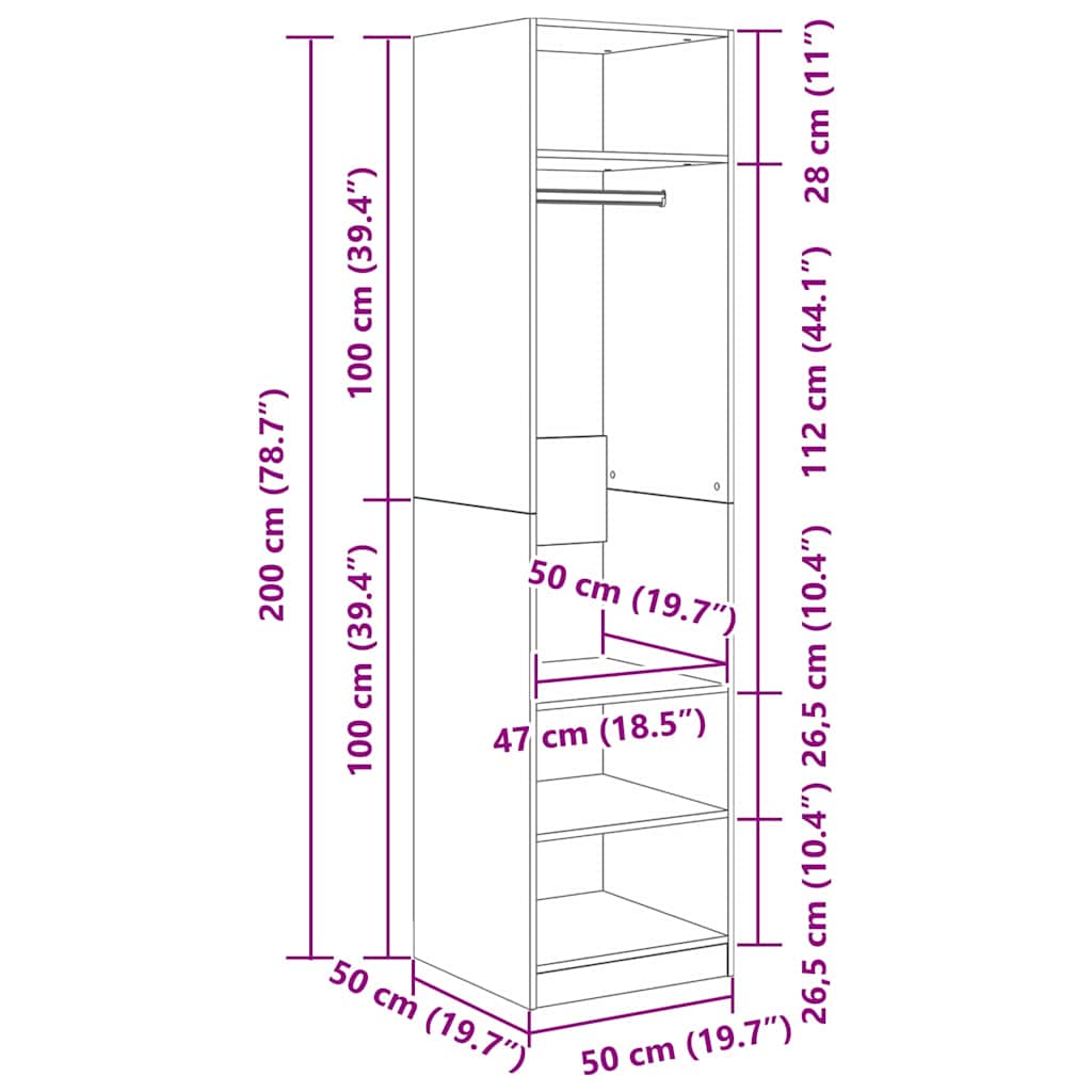 Kledingkast met plank Zwart eiken 50 x 50 x 200 cm Bewerkt hout
