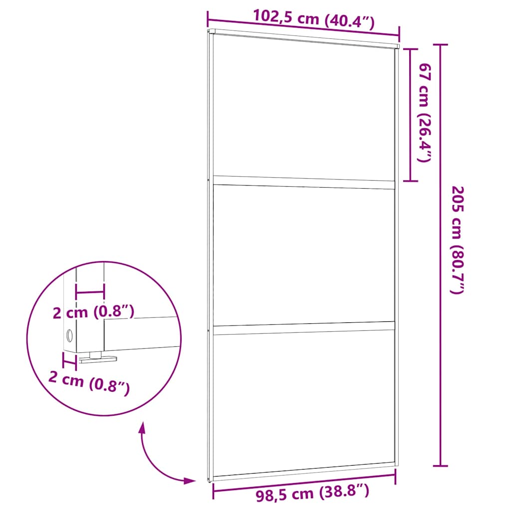 Schuifdeur Zwart 102.5 x 205 cm Verstevigd glas, Aluminium