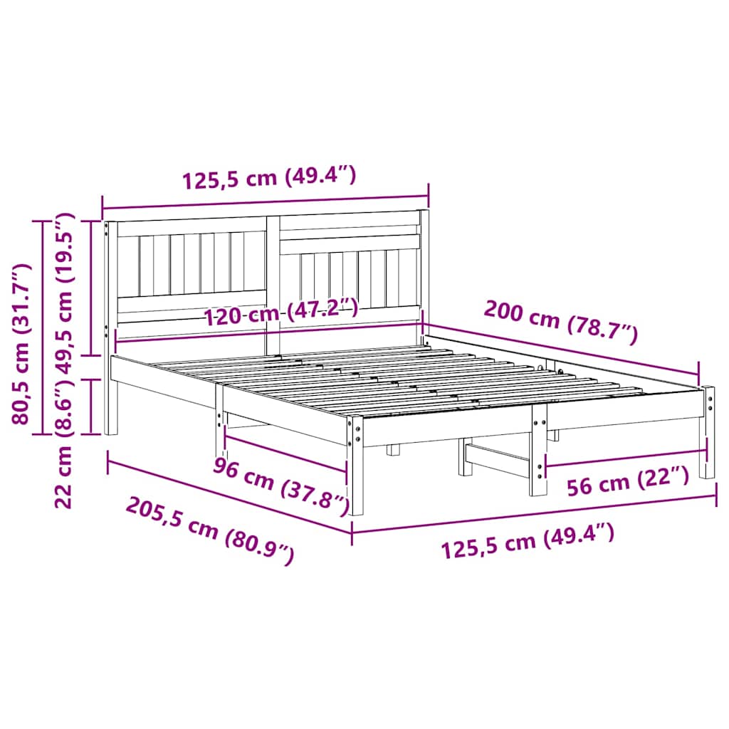 Bedframe met hoofdeinde Bruin 120 x 200 cm Massief grenenhout