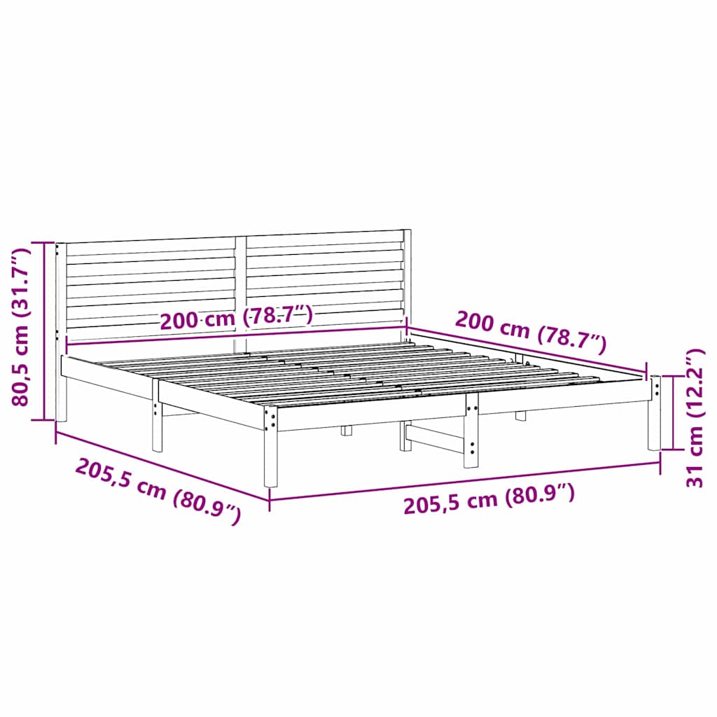 Bedframe met hoofdeinde Wit 200 x 200 cm Massief grenenhout