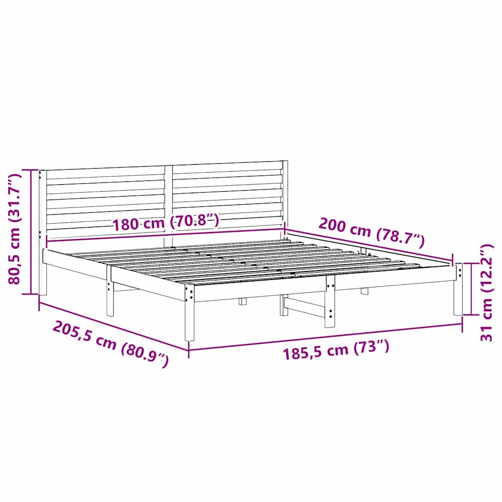 Bedframe met hoofdeinde Wit 180 x 200 cm Massief grenenhout