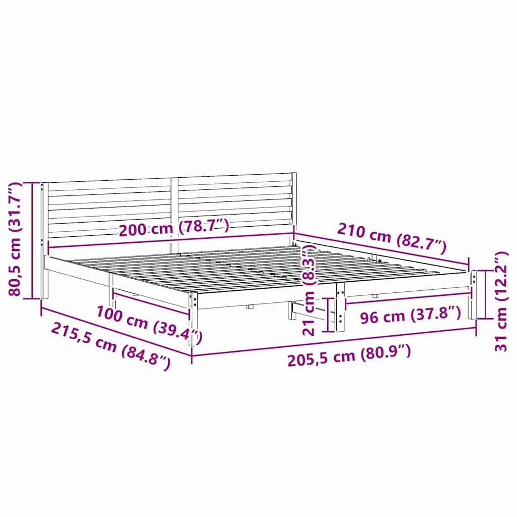 Bedframe met hoofdeinde Wit 200 x 210 cm Massief grenenhout