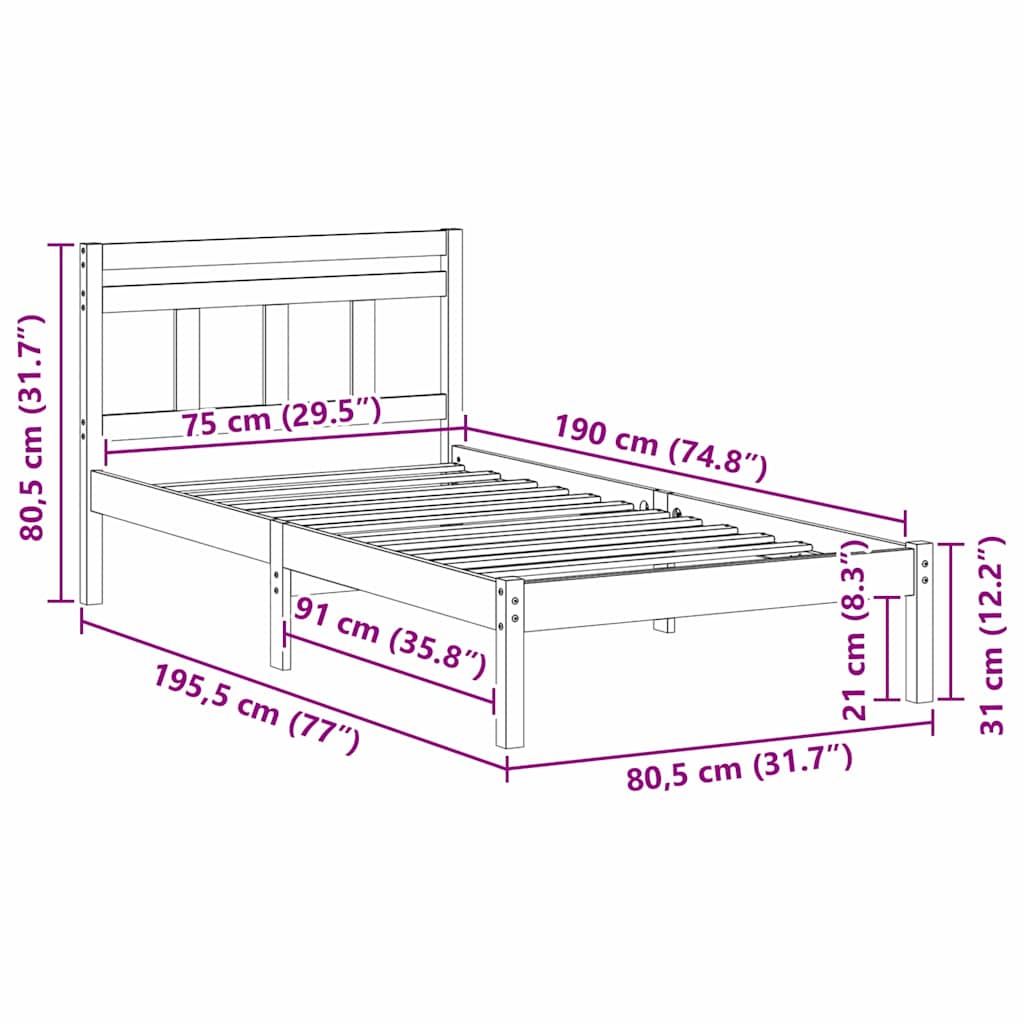 Bedframe Bruin 75 x 190 cm Massief grenenhout