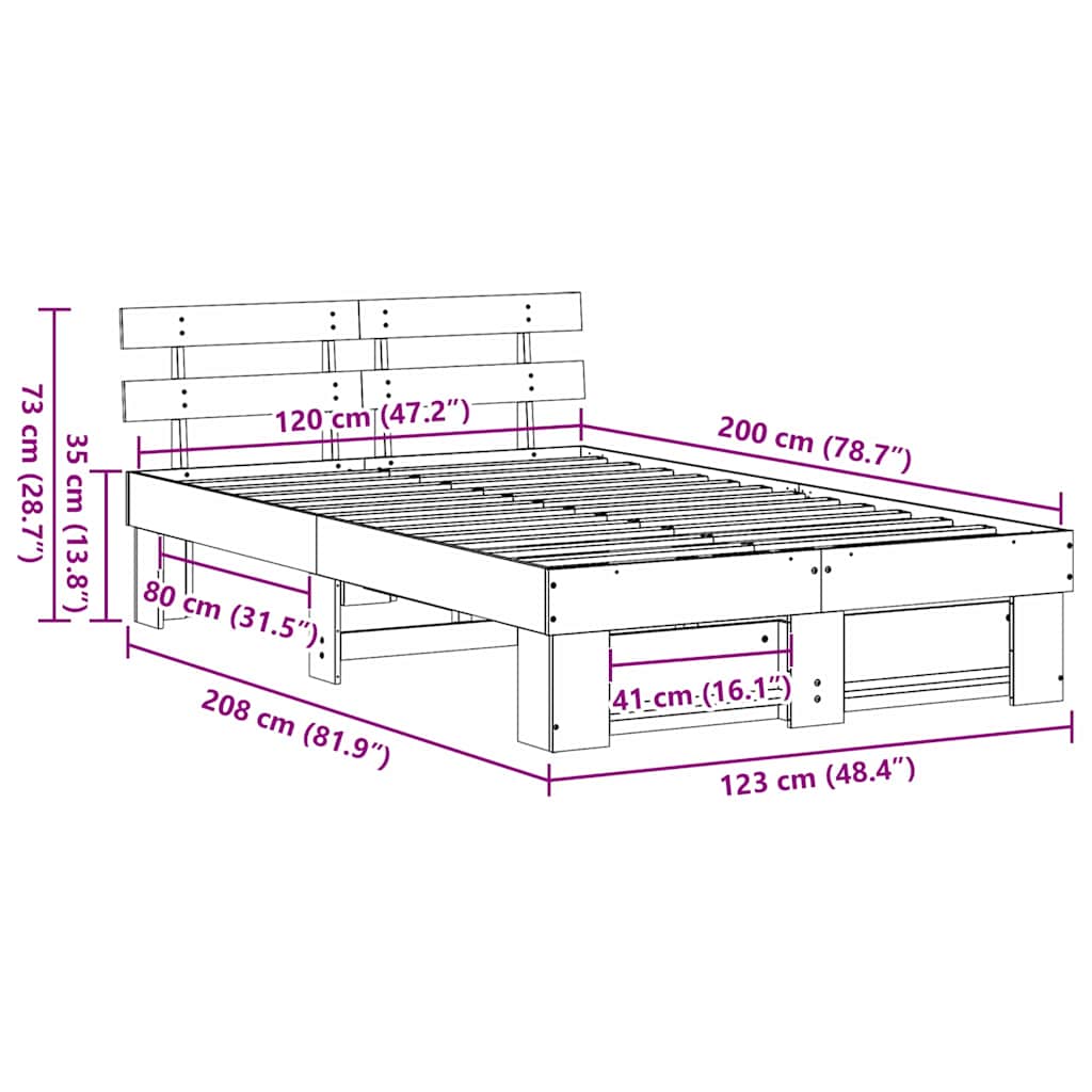 Bedframe Wasbruin 120 x 200 cm Massief grenenhout