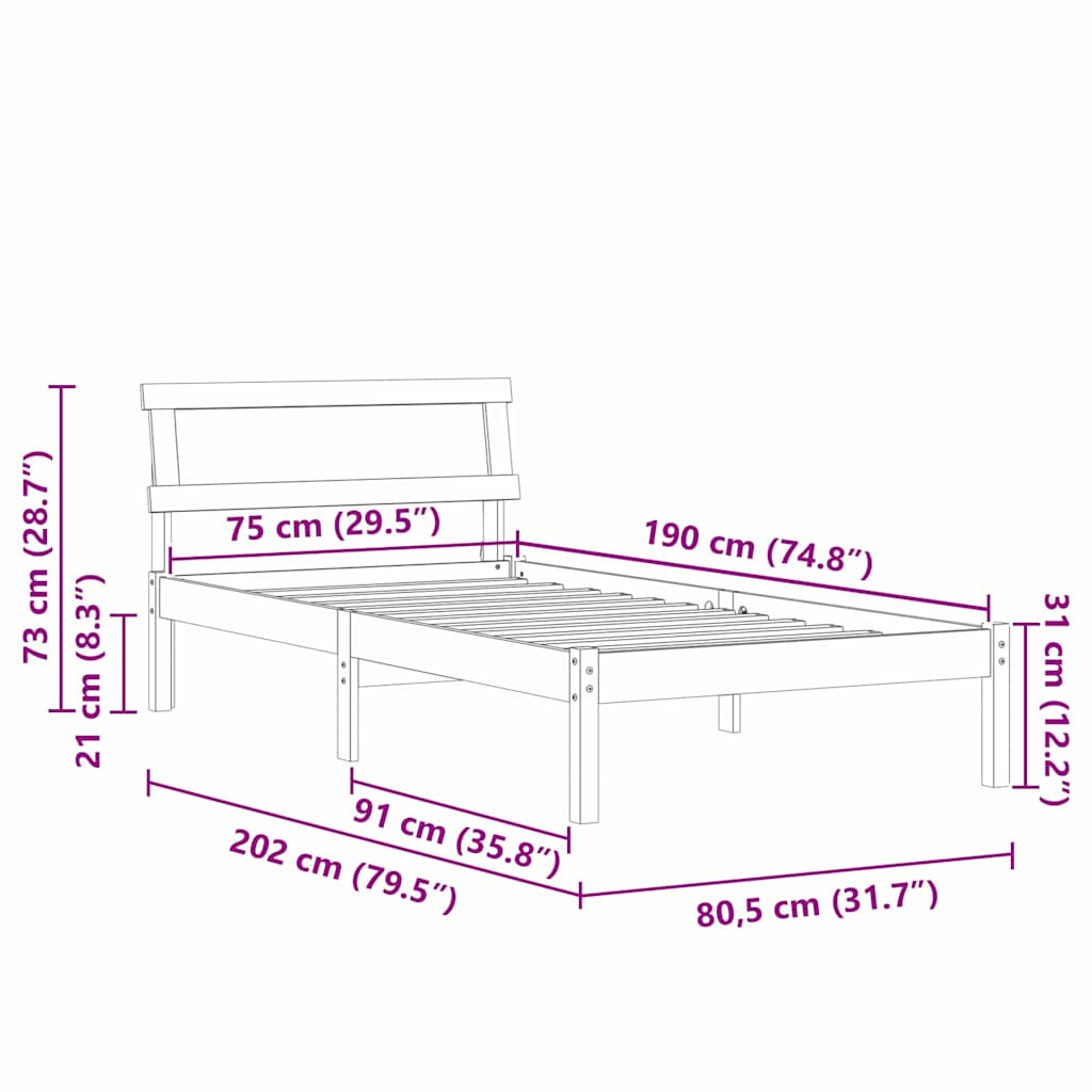 Bedframe Bruin 75 x 190 cm Massief grenenhout