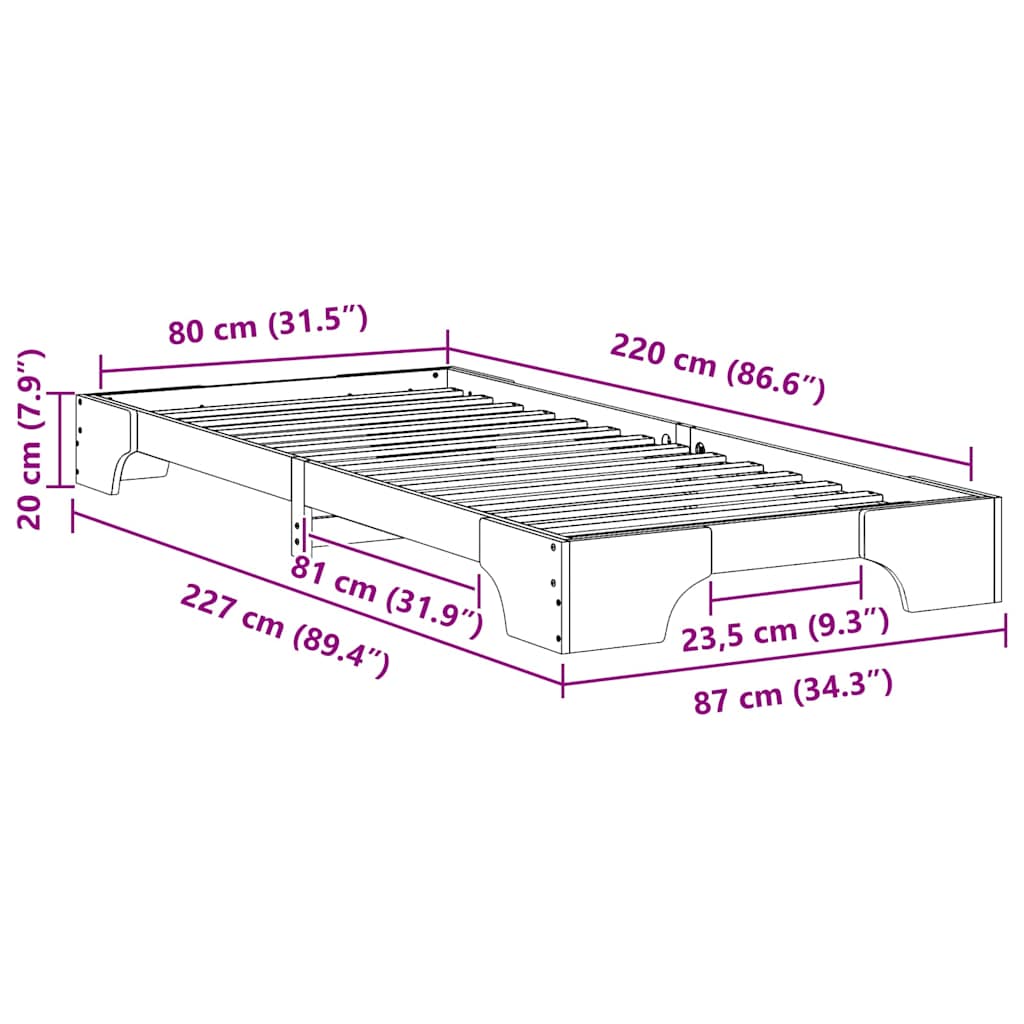 Bedframe met opslag Bruin 80 x 220 cm Hout