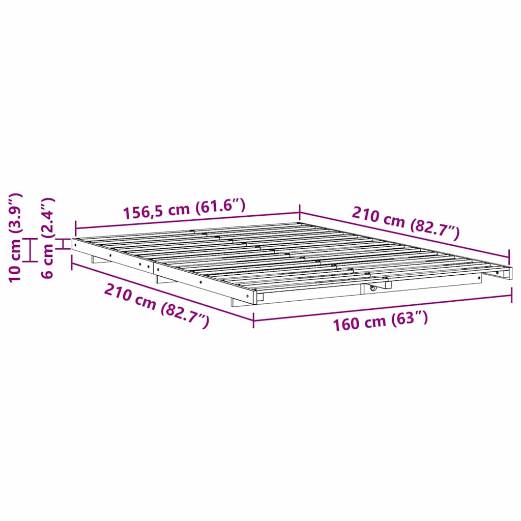 Bedframe Wit 160 x 210 cm Massief grenenhout
