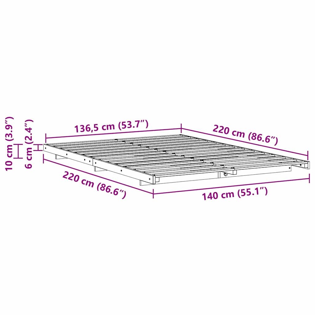 Bedframe Wit 140 x 220 cm Massief grenenhout