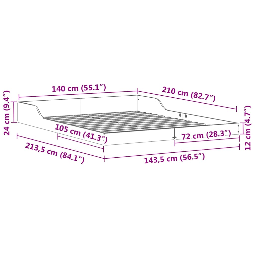 Bedframe Wit 140 x 210 cm Massief grenenhout