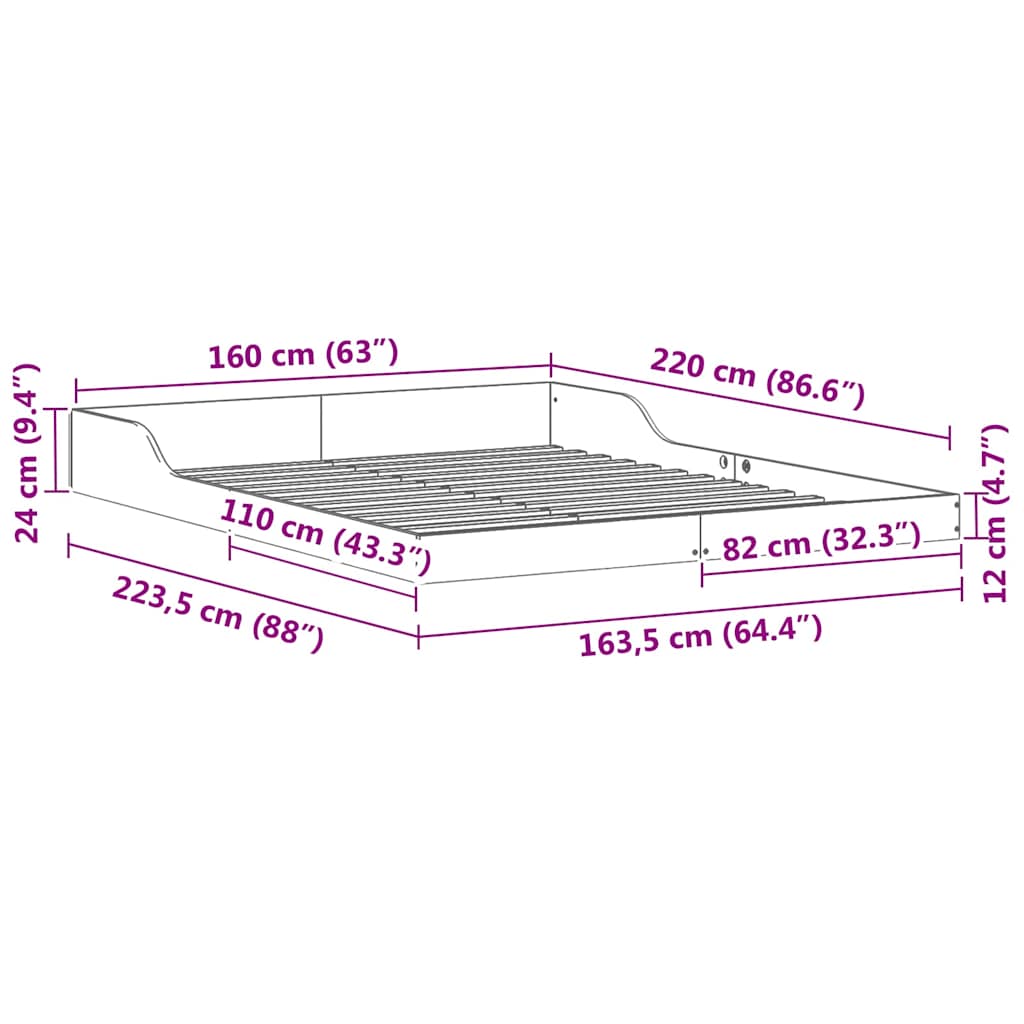 Bedframe Wit 160 x 220 cm Hout