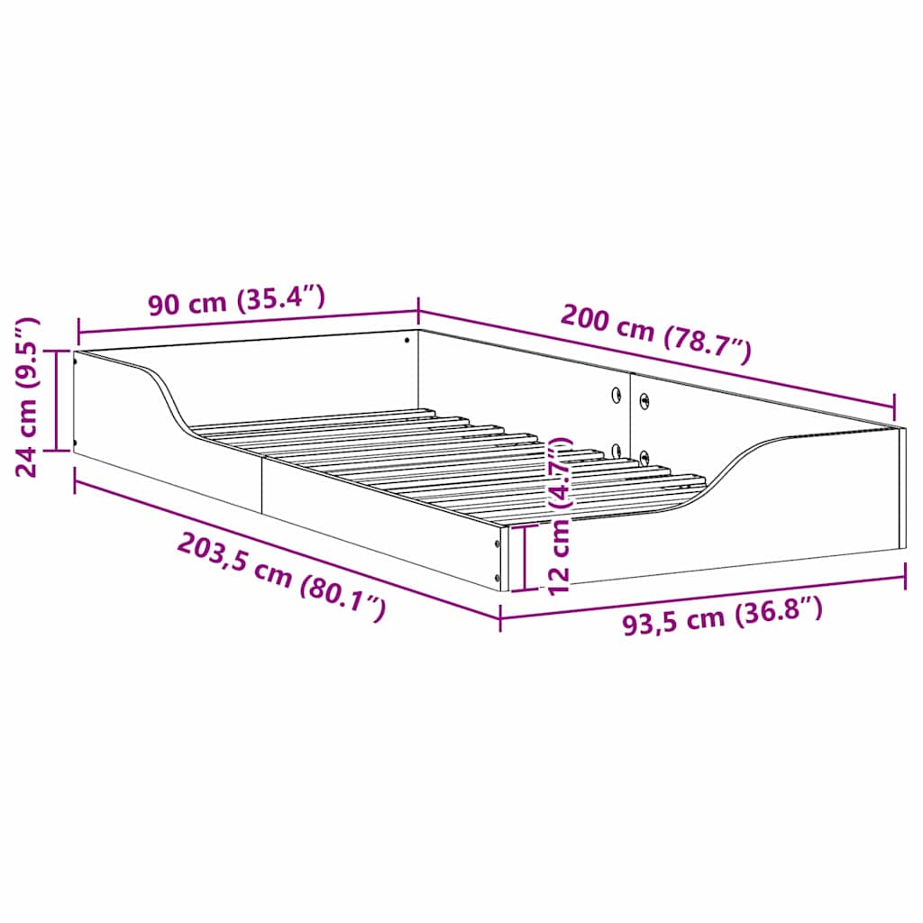 Bedframe Wit 90 x 200 cm Massief grenenhout