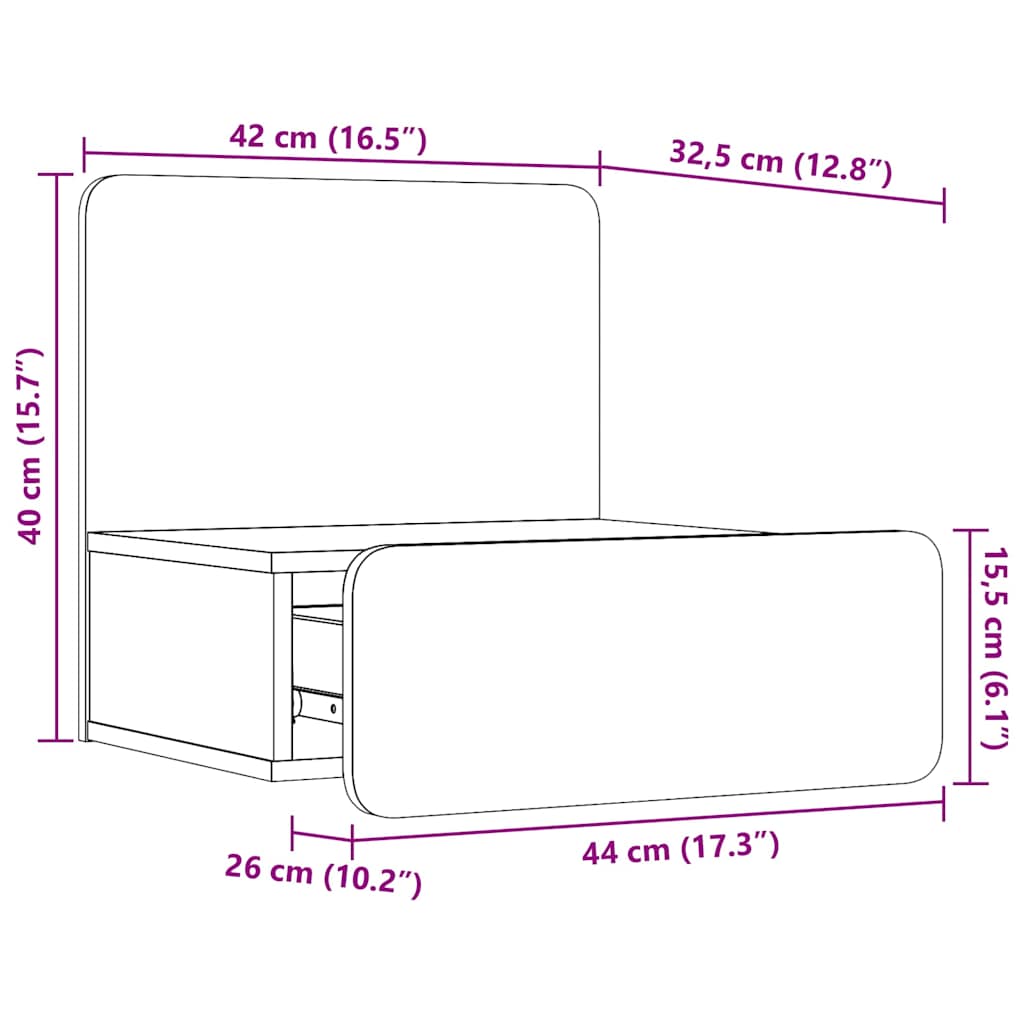 Wandbevestigde nachttafel met lade Wasbruin 44 x 32.5 x 40 cm