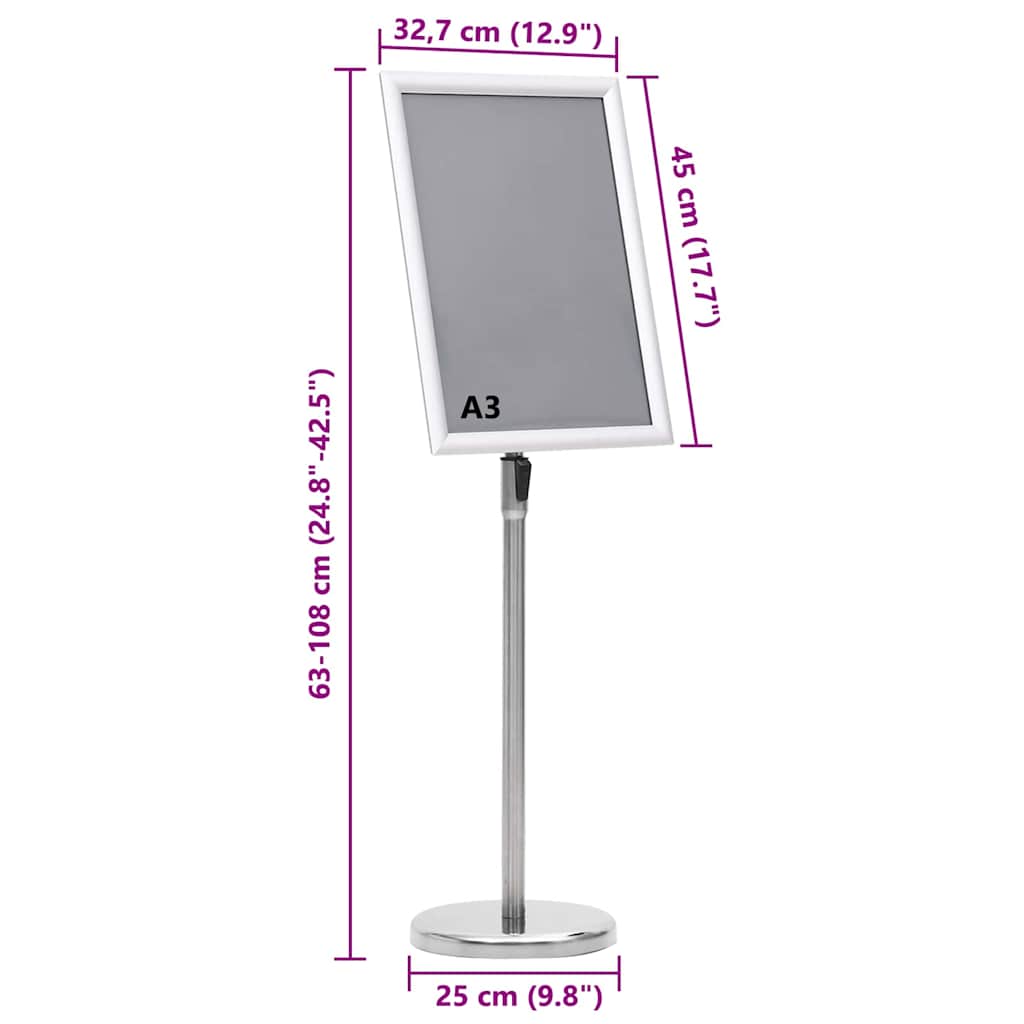 Posterstandaards 2 pcs Zilver 32.7 x 24 x 108 cm Aluminium