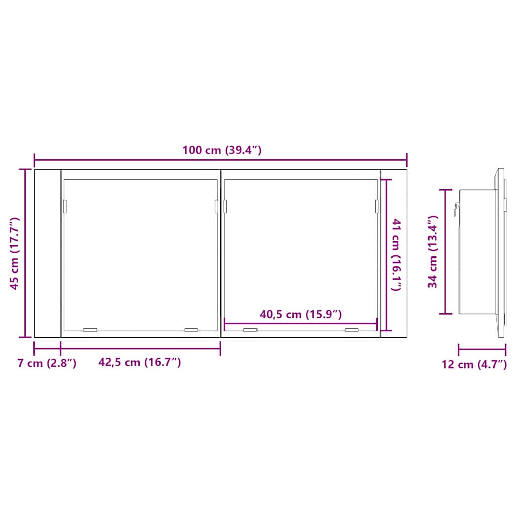 LED Spiegelkast Zwart Eiken 100 x 12 x 45 cm Bewerkt hout
