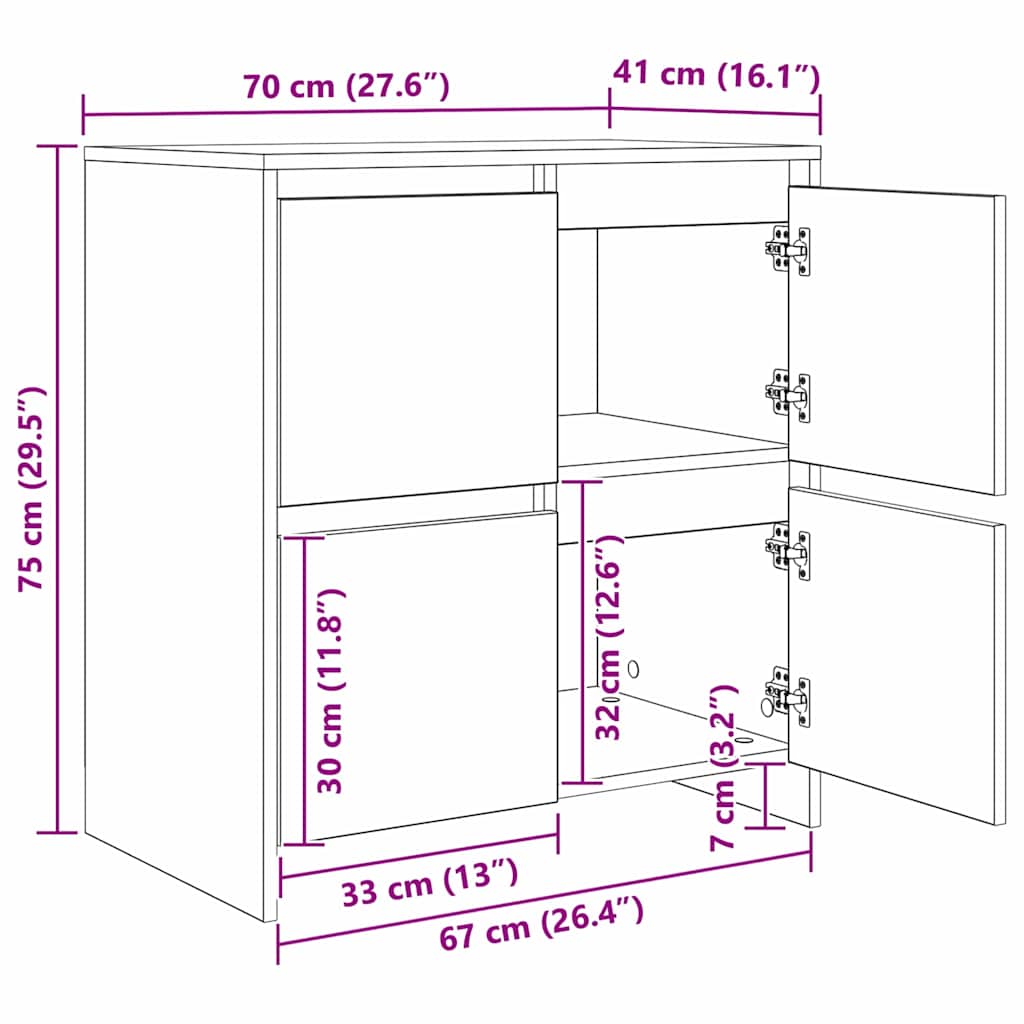 Dressoir met de deur Zwart eiken 70 x 41 x 75 cm Bewerkt hout