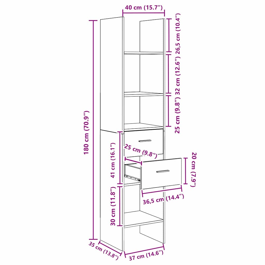 Boekenkast Oud hout 40 x 35 x 180 cm Bewerkt hout