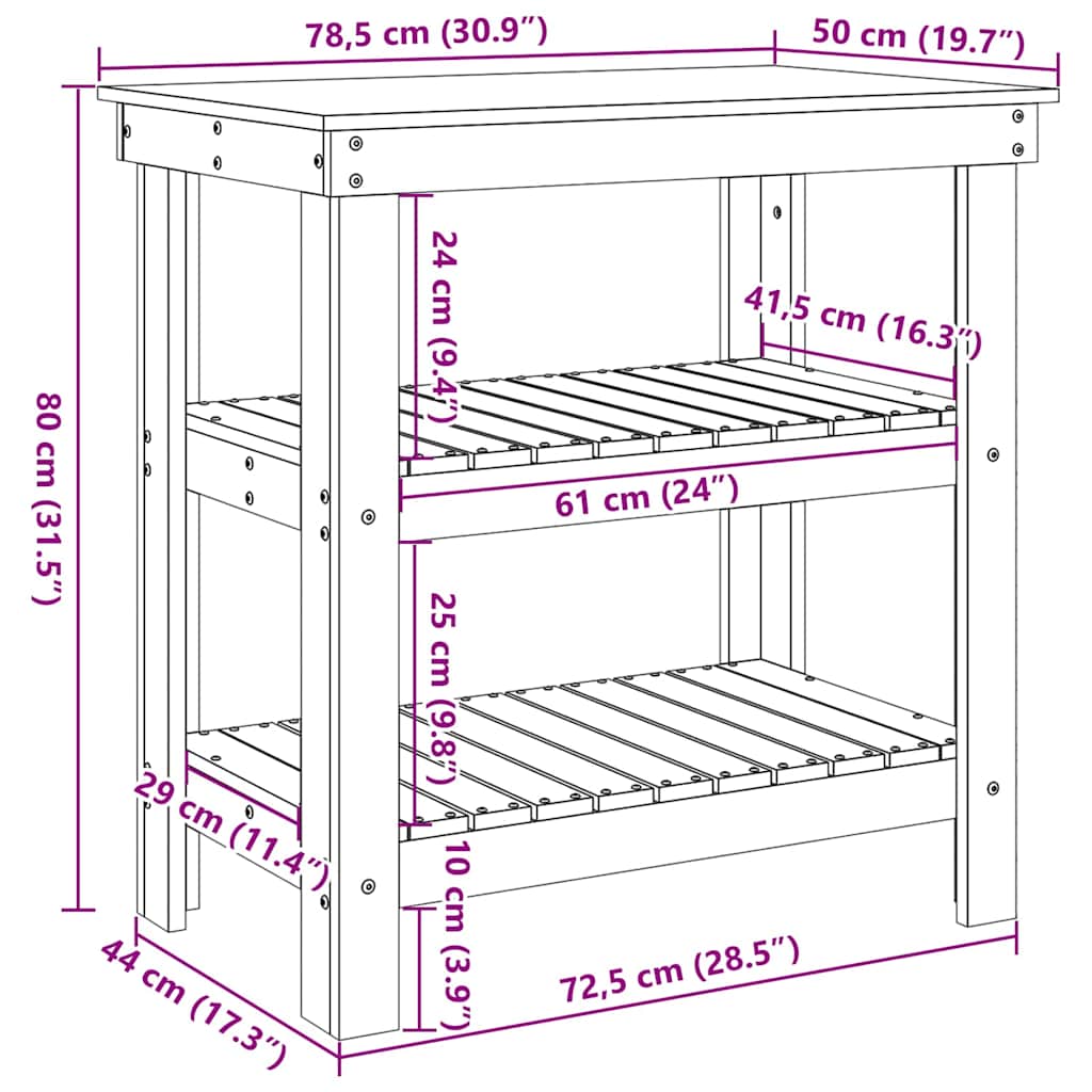 Werkbank Wasbruin 78.5 x 50 x 80 cm Massief grenenhout