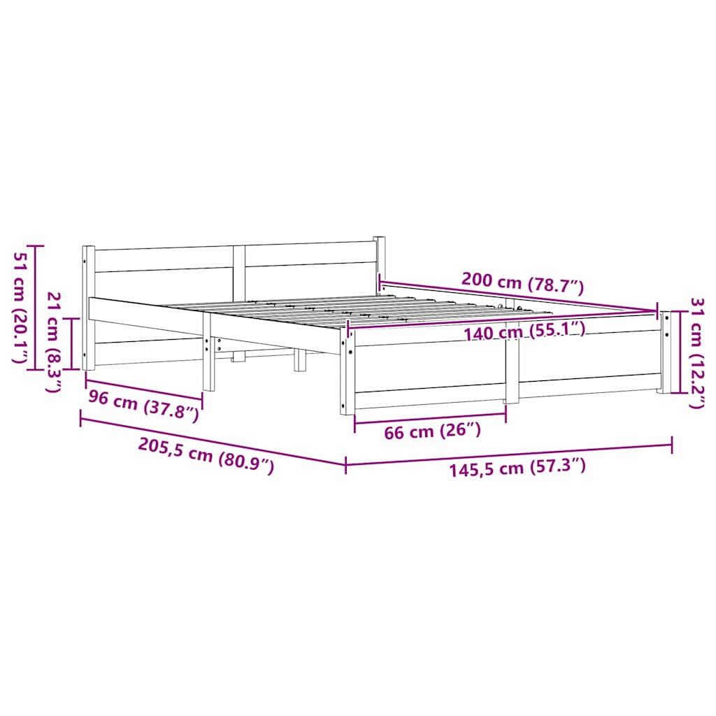 Bedframe Wasbruin 140 x 200 cm Massief grenenhout