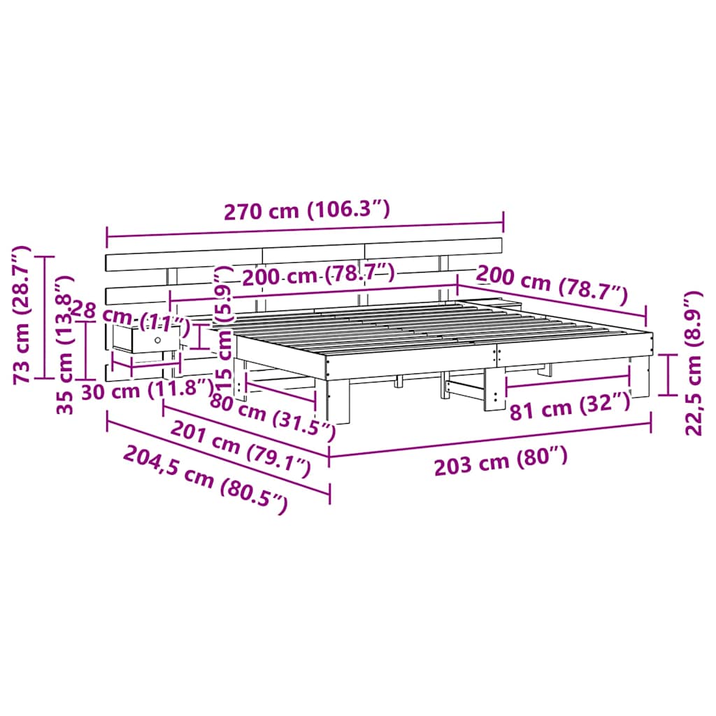 Bedframe met lade Wit 200 x 200 cm Hout