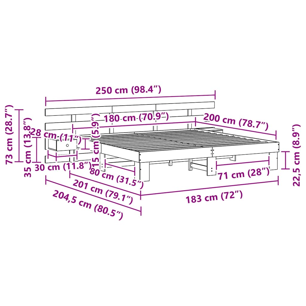 Bedframe met lade Bruin 180 x 200 cm Massief hout