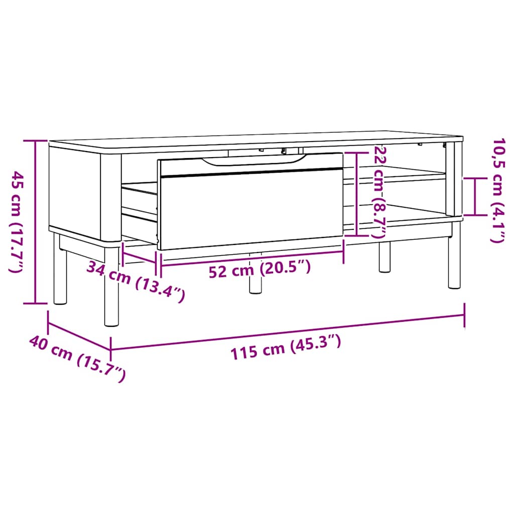 Hal bank met lade Wit 115 x 40 x 45 cm Massief Vurenhout