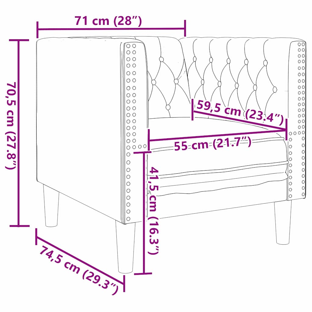 Chesterfield Bank Stoel Zwart 71 x 74.5 x 70.5 cm Fluweel