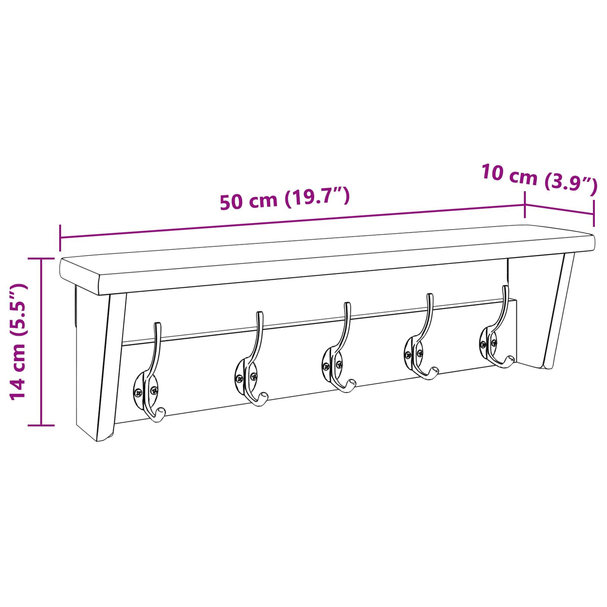 Hanger Bruin 50 x 10 x 14 cm Massief Mahoniehout