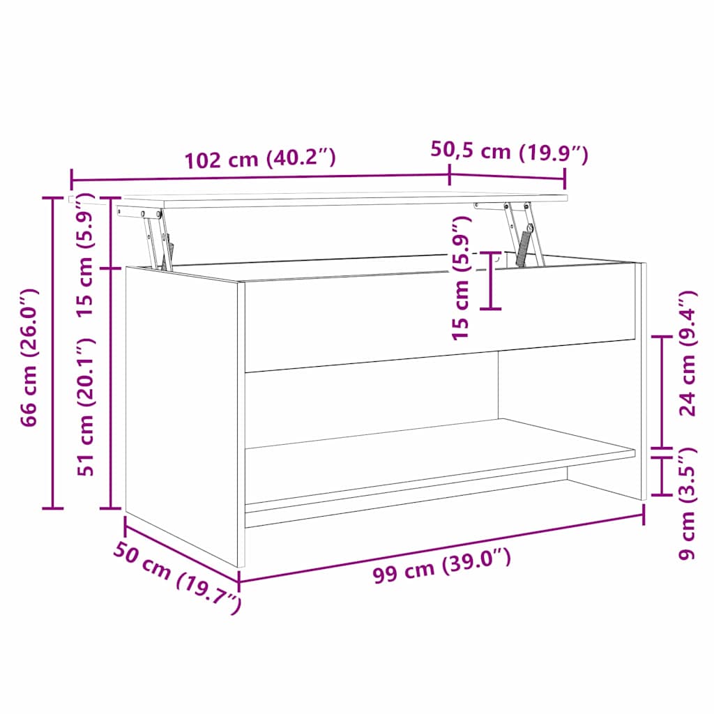 Salontafel met plank artisanaal eikenkleurig 102 x 50 x 52.5 cm