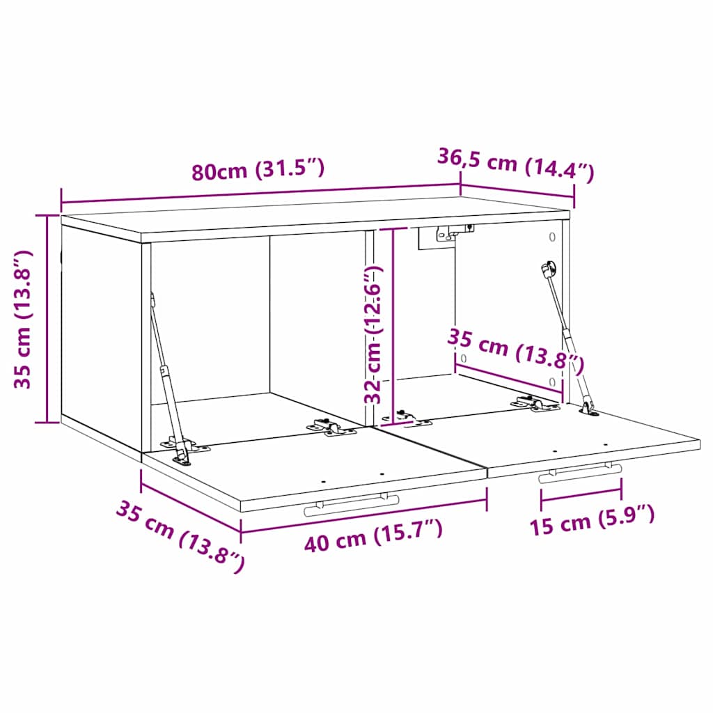 Wandkast Ambachtelijk eiken 80 x 36.5 x 35 cm Bewerkt hout