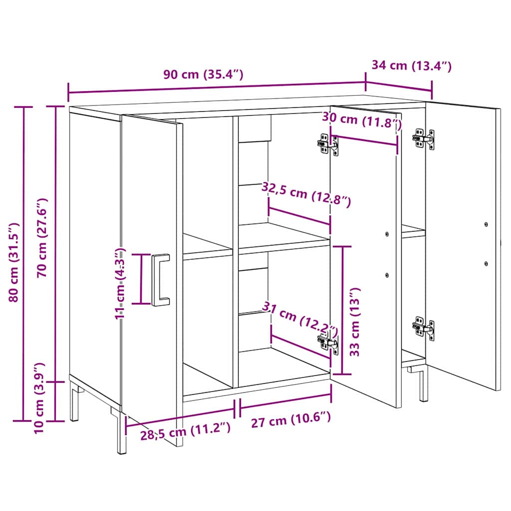 Dressoir Zwart Eiken 90 x 34 x 80 cm Bewerkt hout