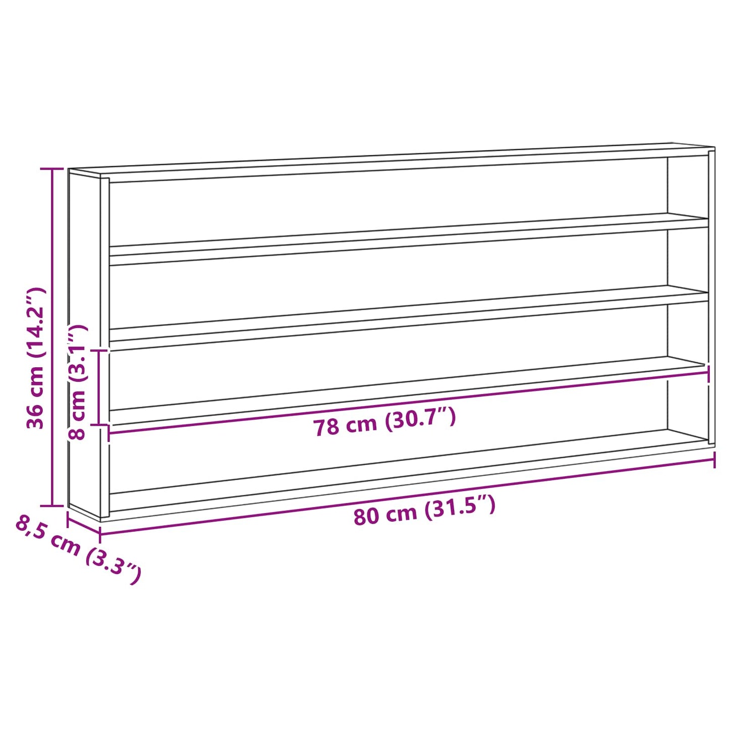 Muurdisplaykast met plank Beige 80 x 8,5 x 36 cm Bewerkt hout