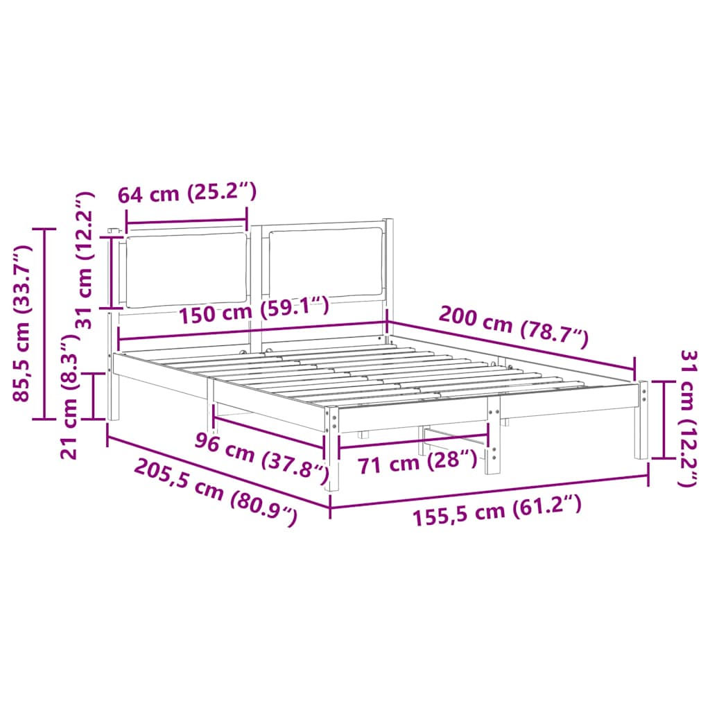 Bedframe met hoofdeinde Taupe 150 x 200 cm Massief grenenhout