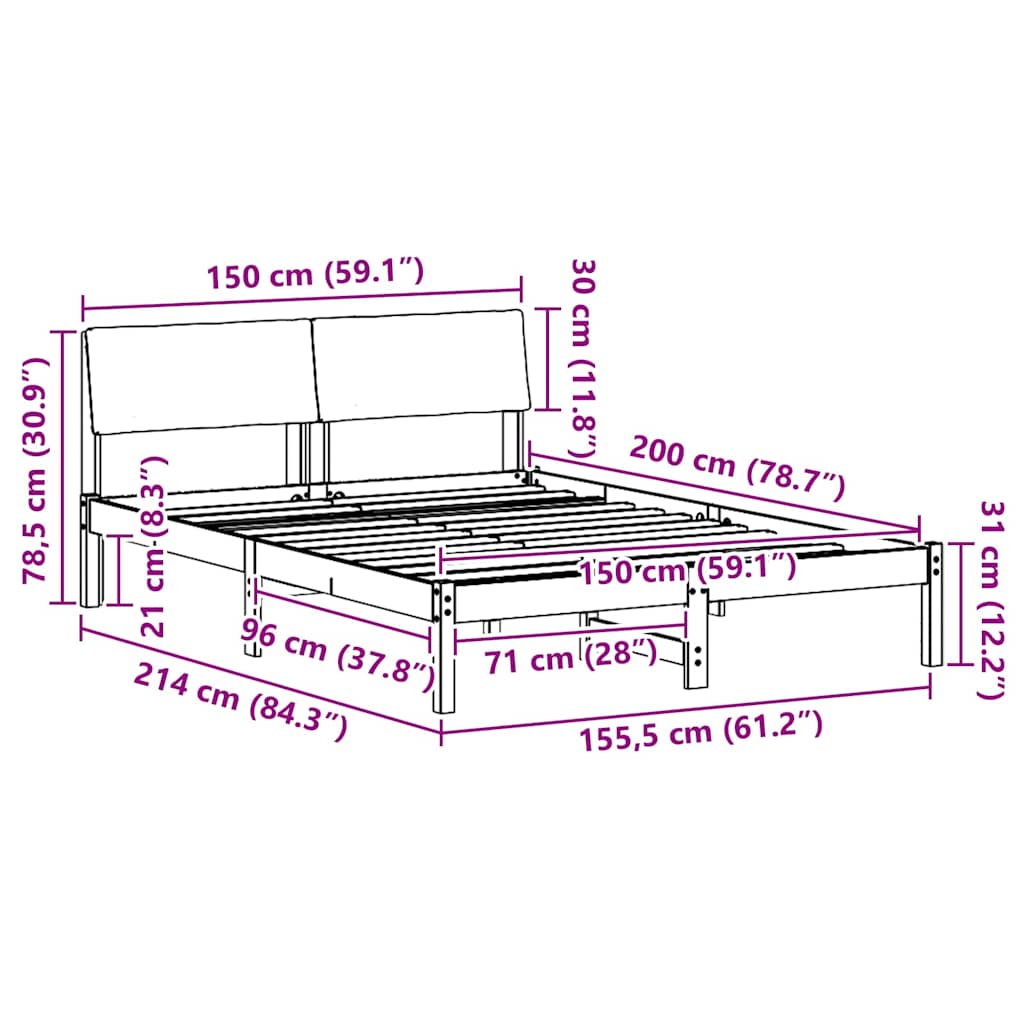 Bedframe Wit en lichtgrijs 150 x 200 cm Massief grenenhout
