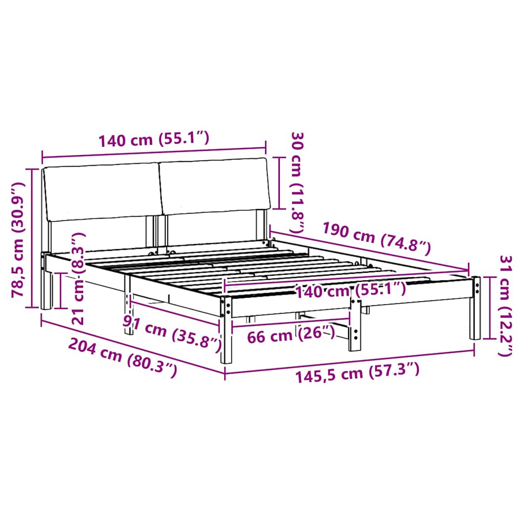 Bedframe Bruin en taupe 140 x 190 cm Massief grenenhout