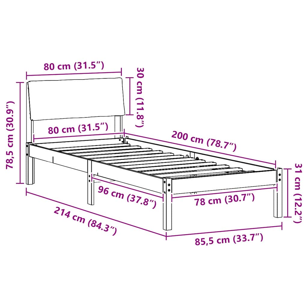 Bedframe Wit en lichtgrijs 80 x 200 cm Massief grenenhout