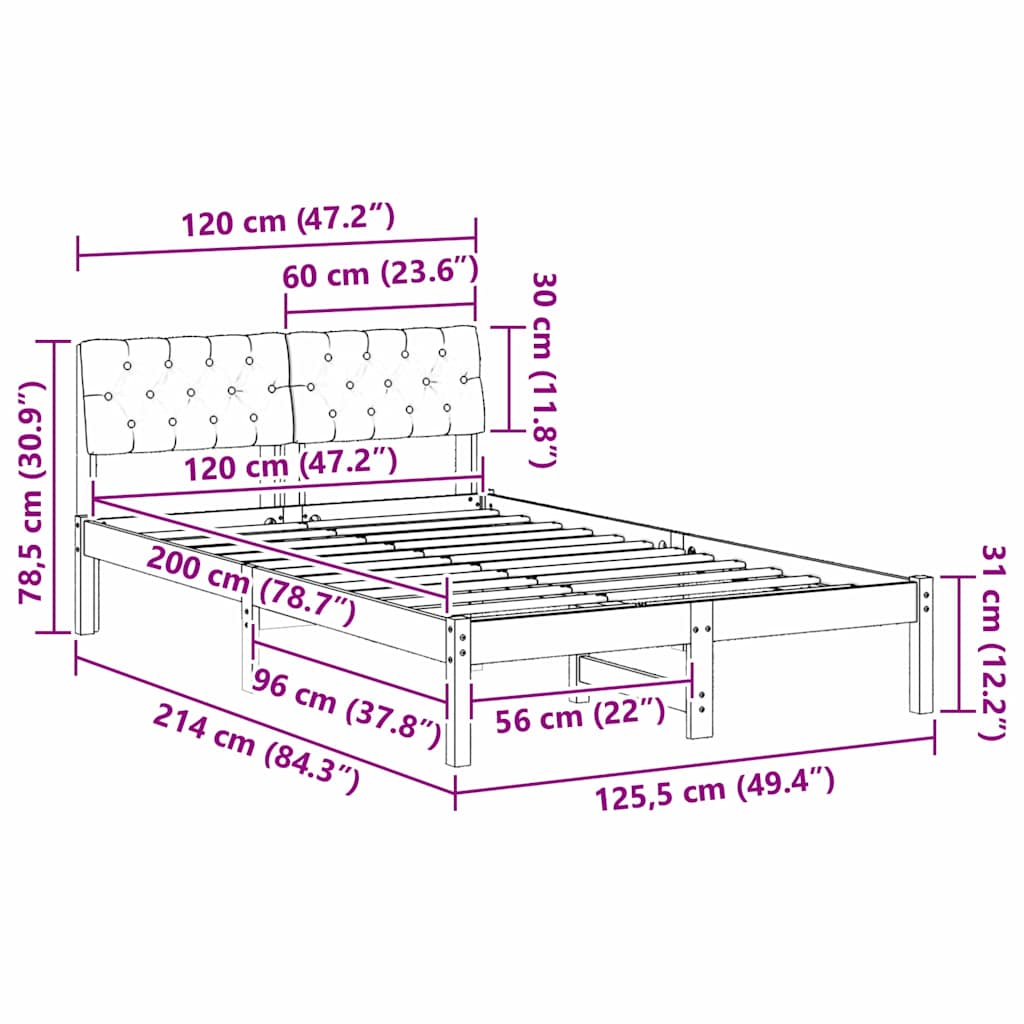 Bedframe Bruin en taupe 120 x 200 cm Massief grenenhout