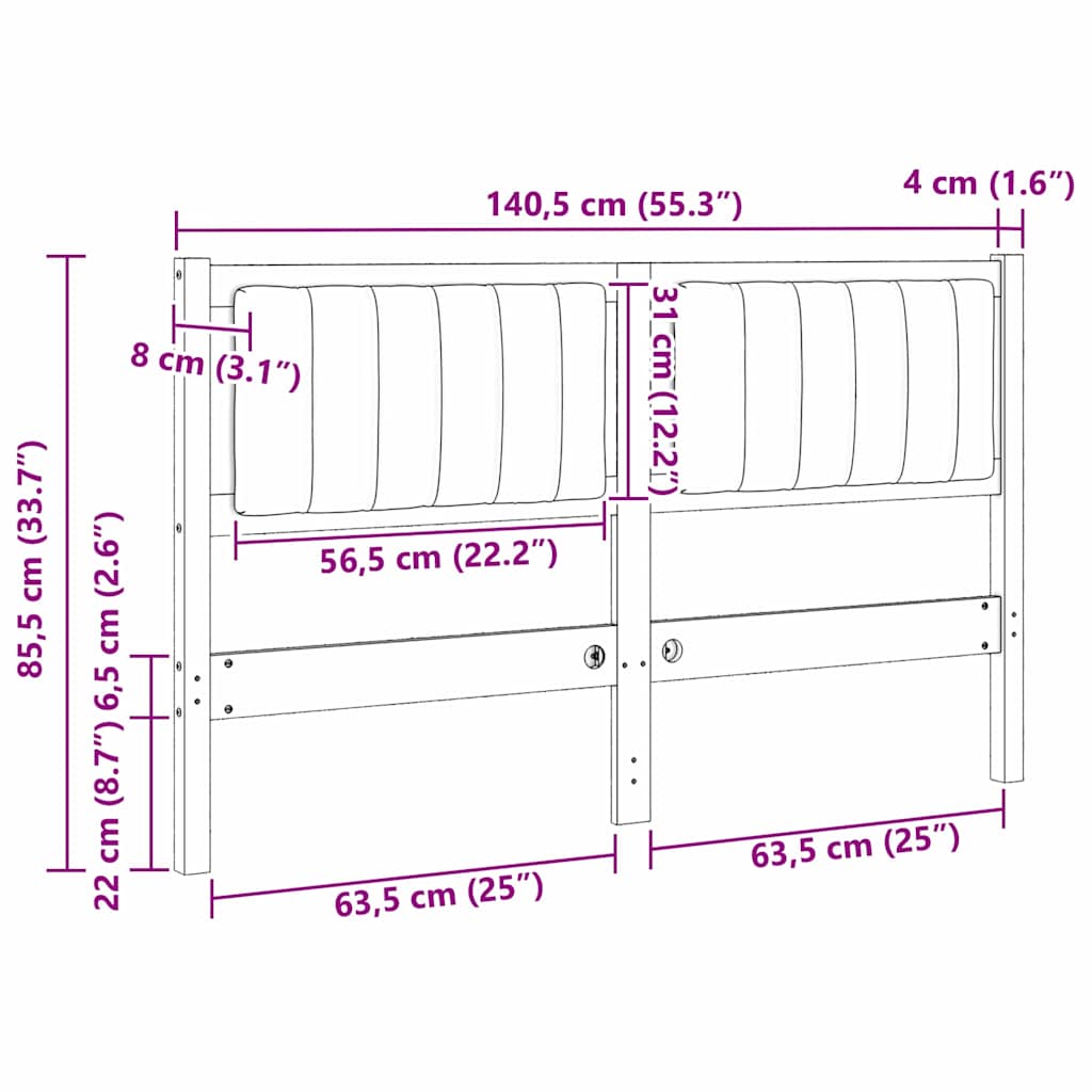 Gestoffeerd hoofdbord Bruin 135 cm Massief pijnhout en stof