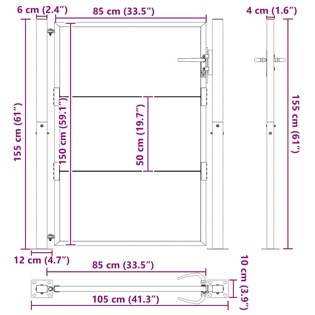 Tuinpoort Met Slot Gepoedercoat Staal 100 x 150 cm